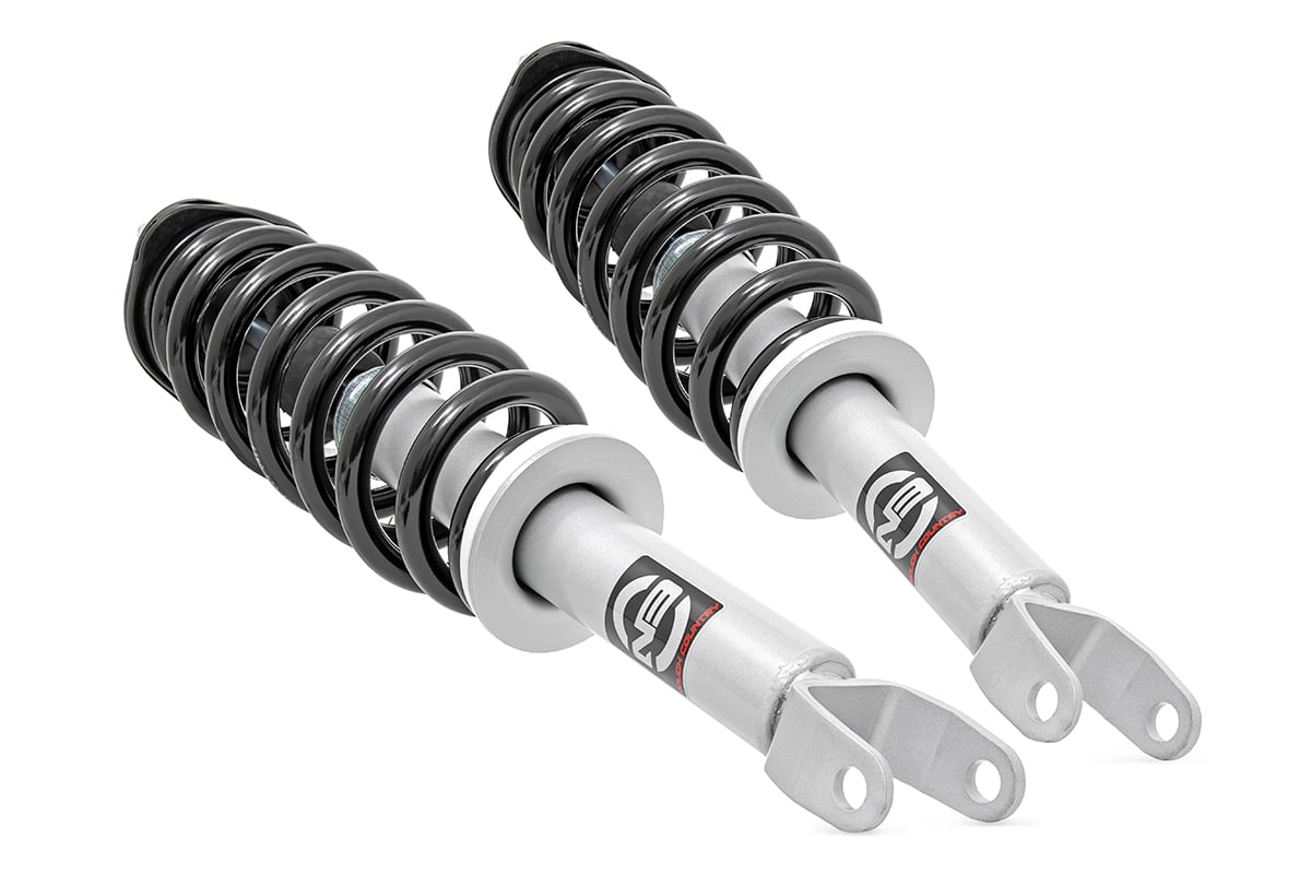Ram 1500 Leveling Struts - Front - Rough Country - 2 Inch | Loaded Strut - Silver - '19-'25